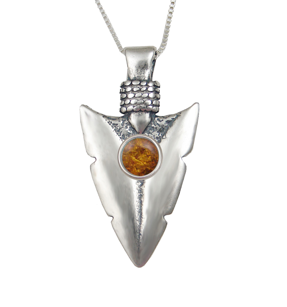 Sterling Silver Arrowhead of the Ancients Pendant With Amber